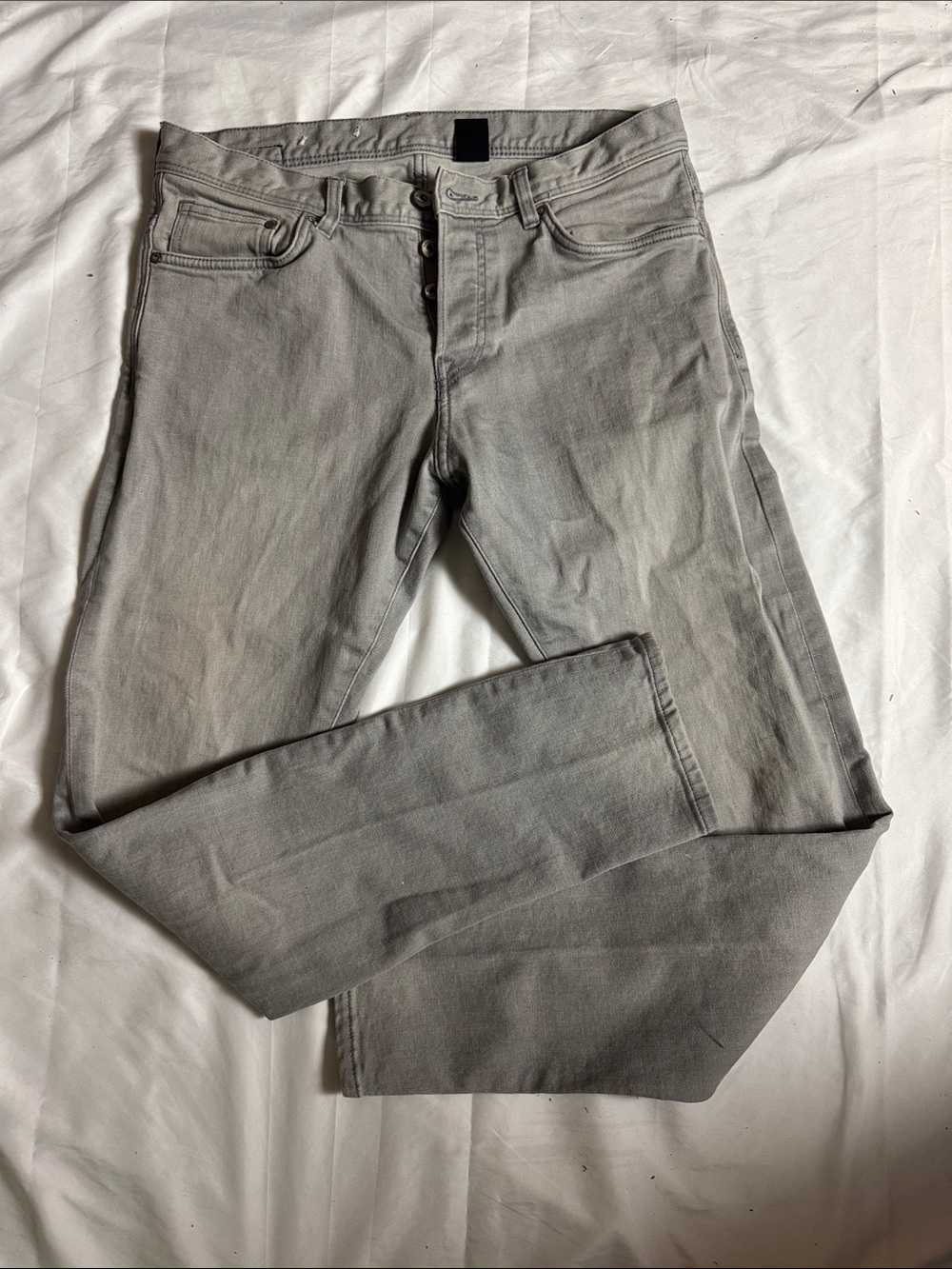 Men's Slim Straight Gray Jeans with Button-Fly